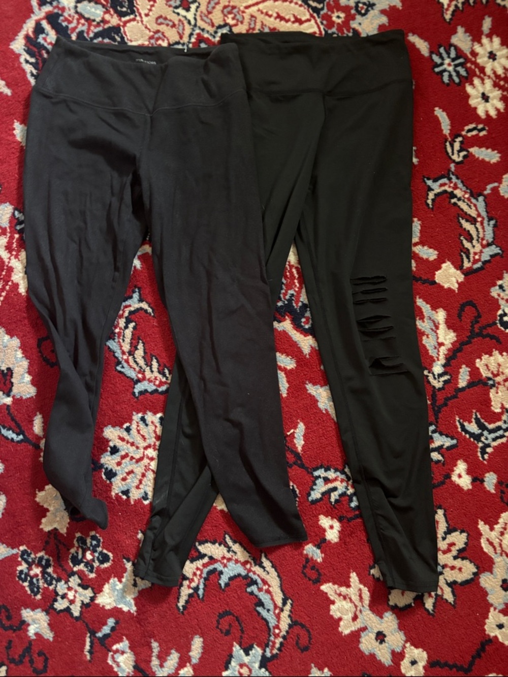 Black Duo: Solid and Distressed  Leggings. One from Maurices and SHEIN